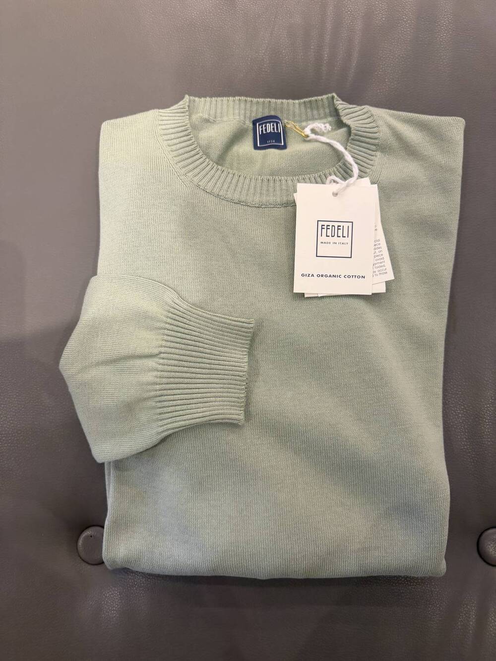 NEW FEDELI men's giza light dusty crew sweater in pale green